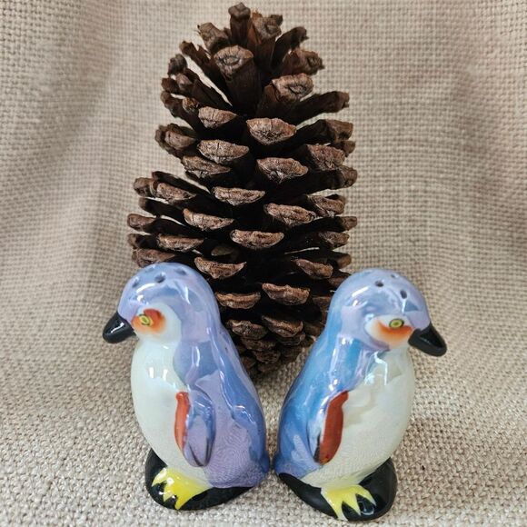 Vintage Japanese Lusterware Ceramic Penguin Puffin Salt & Pepper Shakers - Picture 4 of 8